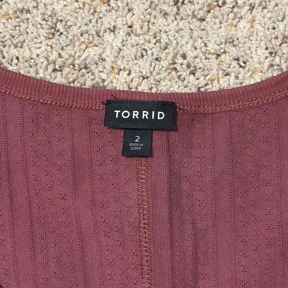 Torrid Pink Pointelle V-Neck Henley Long Sleeve Top 2X - Picture 4 of 7